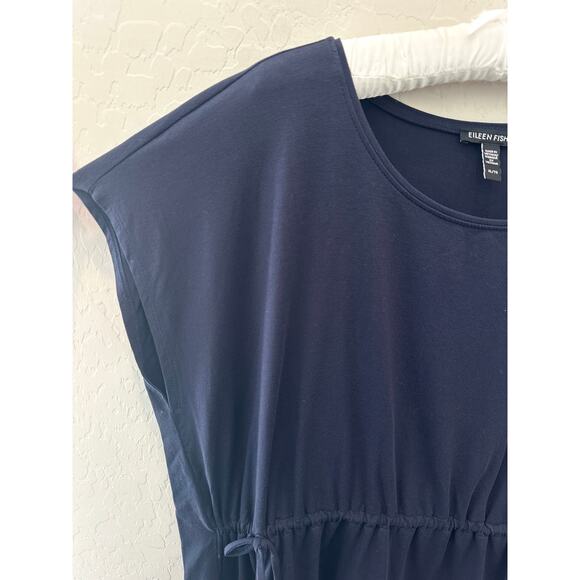 EILEEN FISHER | Navy Blue Cap Sleeve Drawstring Tencel Lyocell Top | XL - Picture 3 of 6